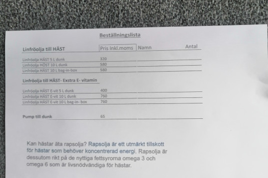 Linfrö olja till häst